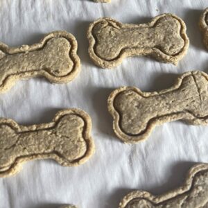 A Baking Sheet Filled with Dog Bone-Shaped Cookies